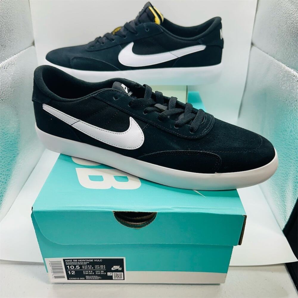 Nike SB Heritage Vulc Men's Skate Shoes Black/White Low Top Size 10.5 US | New
